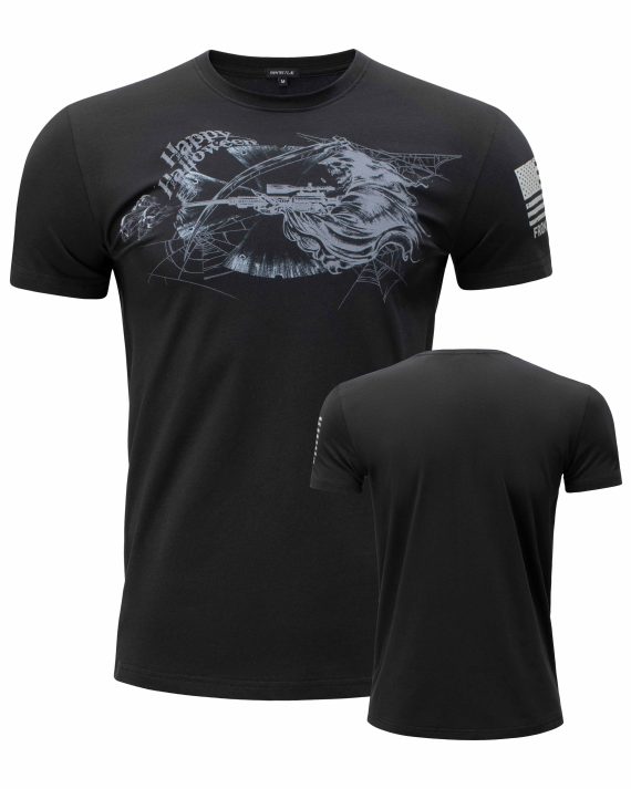 From The Flag- Men's Halloween Reaper Graphic Tee Tactical Sniper Skull American Flag Short Sleeve Shirt