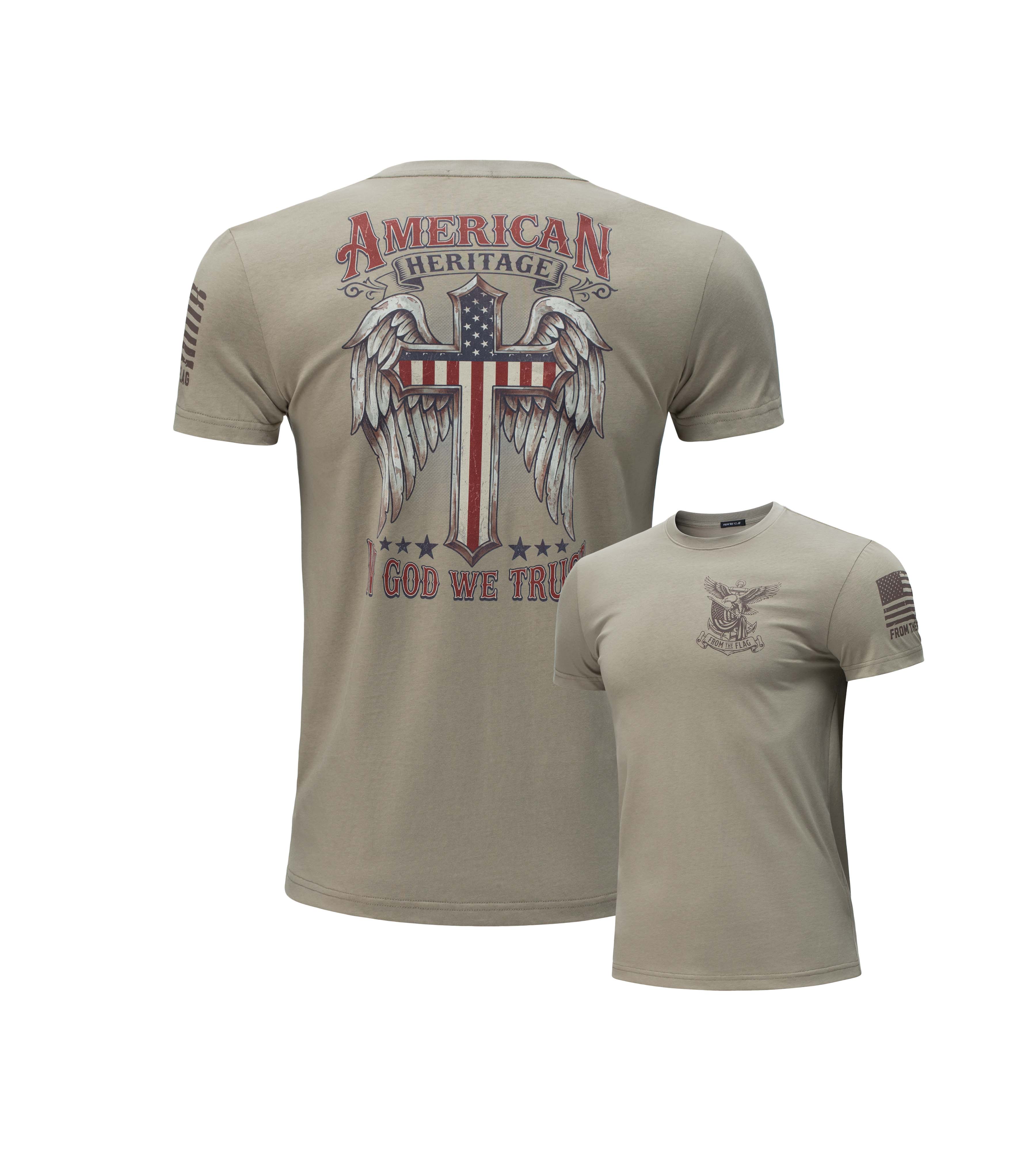 From The Flag-Men's American Flag Shirt Faith Over Fear Short Sleeve Graphic Tee - Military Casual Tops
