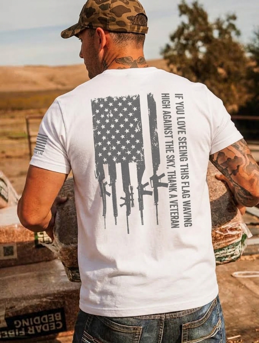 From the Flag Men's American Flag Veteran T-Shirt - Graphic Tees Military Short Sleeve T Shirt - Image 2